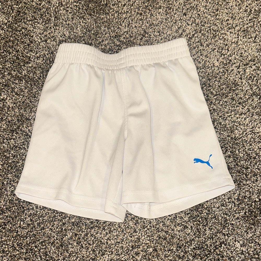 5/$15 Puma White Athletic Shorts with Blue Logo